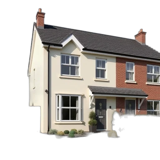 3d render, bedrooms, semi, detached transparent PNG cut-out