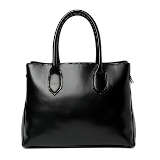 black, leather, handbag, shiny transparent PNG cut-out