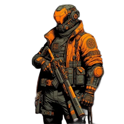 jacket, weapon, robot, concept art transparent PNG cut-out