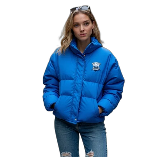 jacket, staff, blue, woman transparent PNG cut-out