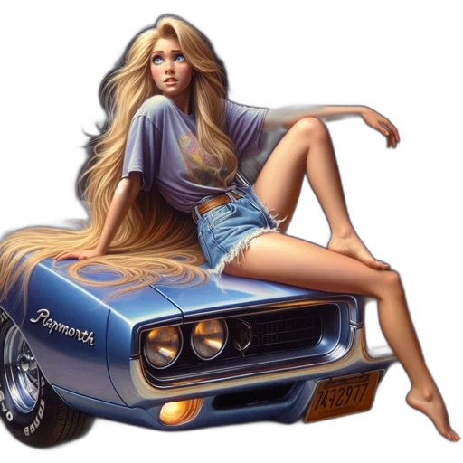 car, dress, hair, photorealistic transparent PNG cut-out