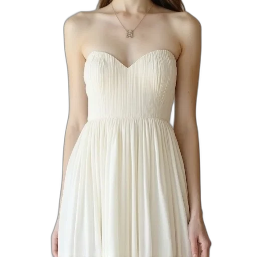 dress, ivory, pleated, strapless transparent PNG cut-out