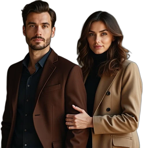jacket, staff, earth tones, dark transparent PNG cut-out