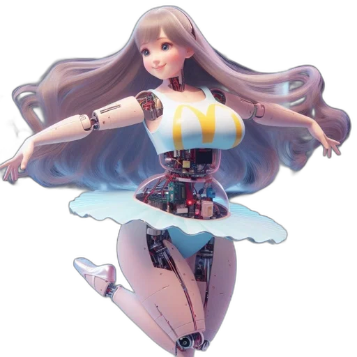 dress, robot, hair, staff transparent PNG cut-out