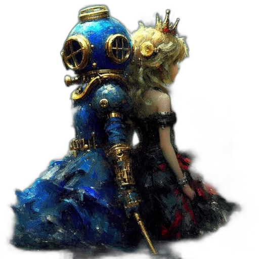 robot, mask, dress, crown transparent PNG cut-out