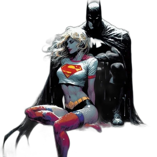 comic book art, concept art, batman, supergirl transparent PNG cut-out