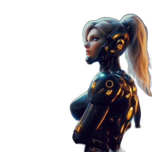 robot, concept art, cyberpunk, 3d render transparent PNG cut-out