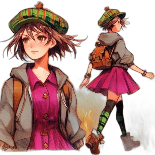 hat, jacket, dress, staff transparent PNG cut-out