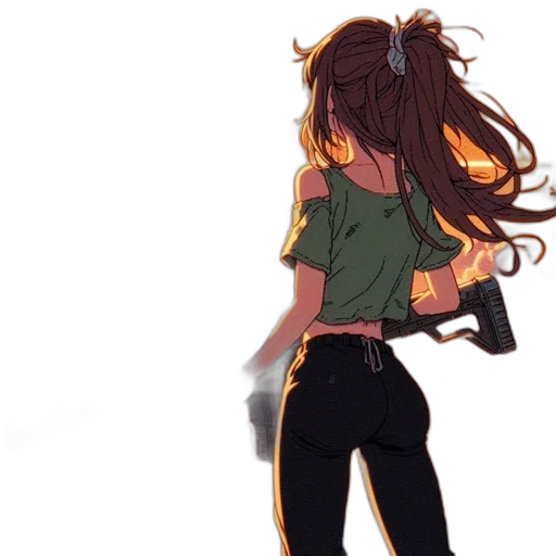 jacket, hair, weapon, staff transparent PNG cut-out