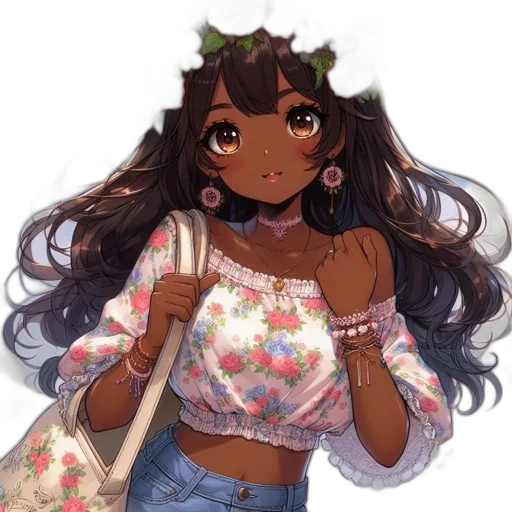 dress, jewelry, flower, staff transparent PNG cut-out