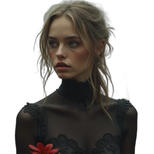 dress, jewelry, flower, face transparent PNG cut-out