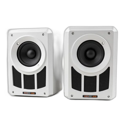 two, identical, white, speakers transparent PNG cut-out
