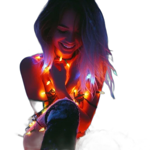 concept art, neon lights, young, woman transparent PNG cut-out