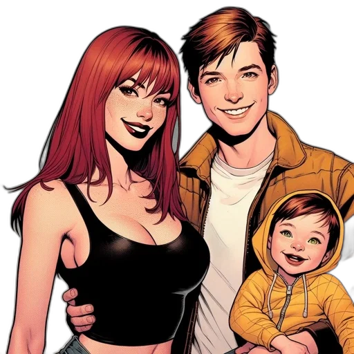 comic book art, three, characters, woman transparent PNG cut-out