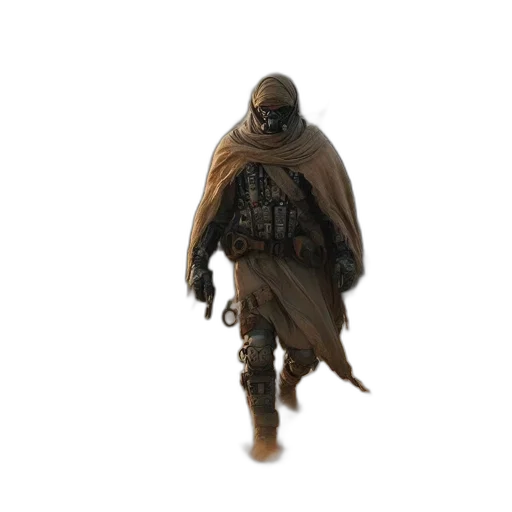 jacket, creature, mask, staff transparent PNG cut-out