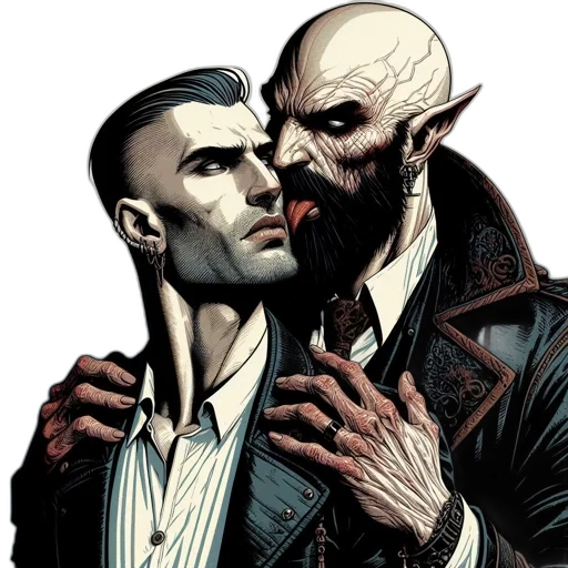 comic book art, concept art, two, men transparent PNG cut-out