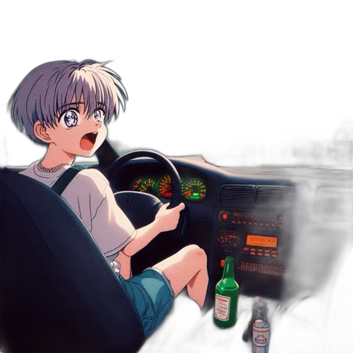 car, robot, vaporwave, anime transparent PNG cut-out