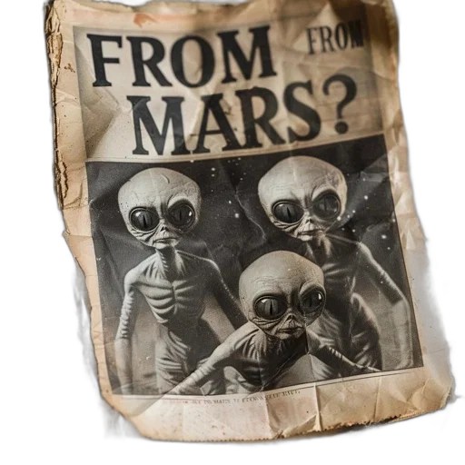 concept art, outer space, vintage, newspaper transparent PNG cut-out