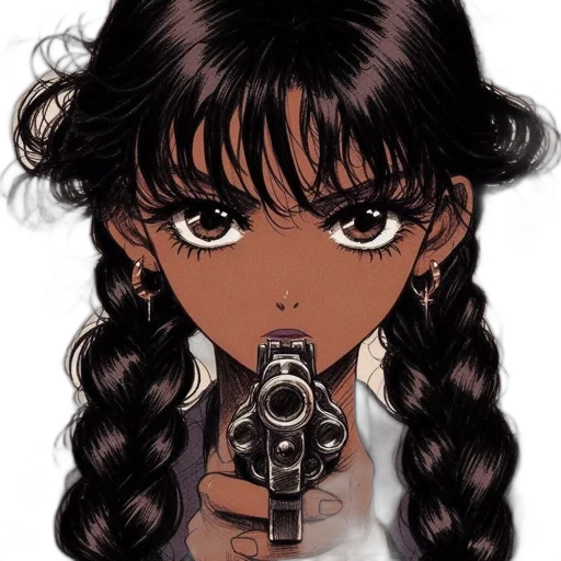 weapon, hair, face, staff transparent PNG cut-out