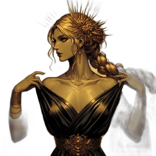 dress, crown, jewelry, staff transparent PNG cut-out