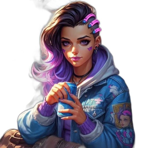 jacket, face, staff, cyberpunk transparent PNG cut-out
