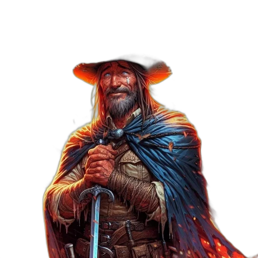 sword, staff, hat, jacket transparent PNG cut-out