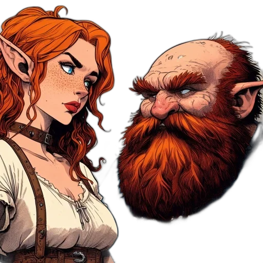 concept art, fantasy art, comic book art, two transparent PNG cut-out
