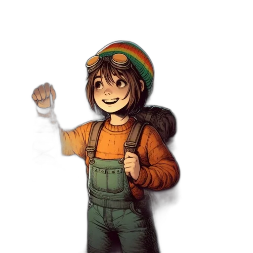 jacket, hat, staff, robot transparent PNG cut-out