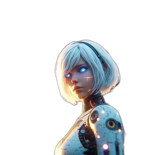 robot, face, jacket, weapon transparent PNG cut-out