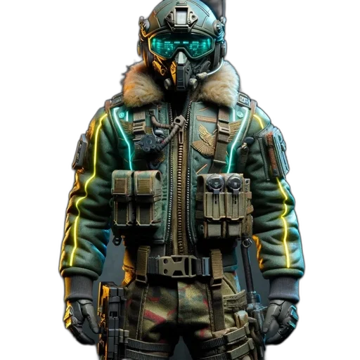 jacket, mask, weapon, staff transparent PNG cut-out