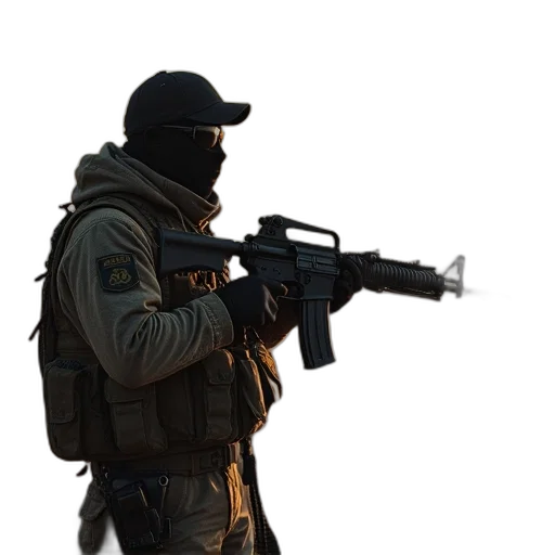 weapon, staff, jacket, mask transparent PNG cut-out