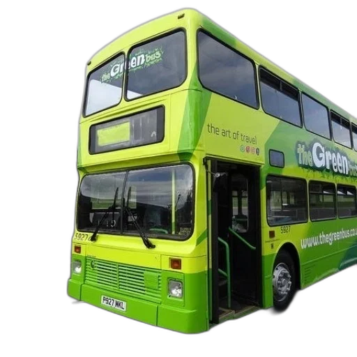 3d render, green, double-decker, bus transparent PNG cut-out