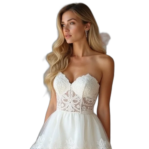 dress, woman, white, strapless transparent PNG cut-out