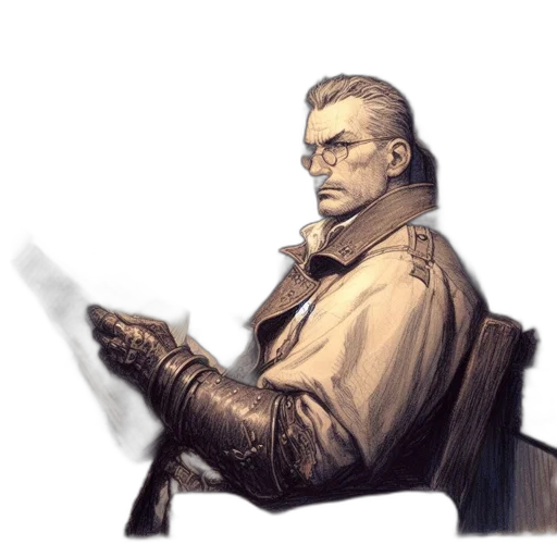 jacket, staff, face, weapon transparent PNG cut-out