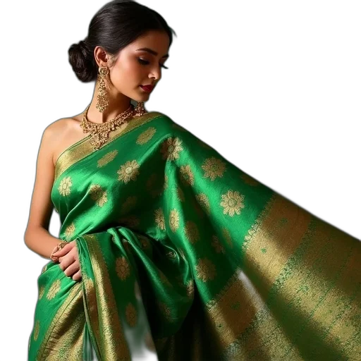 dress, jewelry, green, golden transparent PNG cut-out
