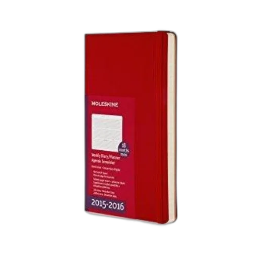 red, moleskine, 2015-2016, weekly transparent PNG cut-out