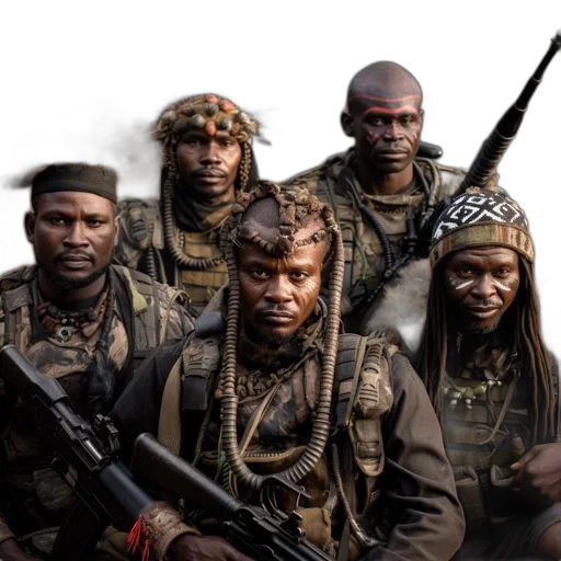 concept art, five, men, tribal transparent PNG cut-out