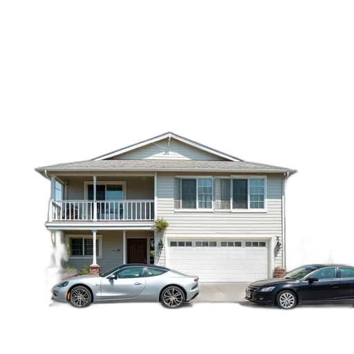 car, building, 3d render, photorealistic transparent PNG cut-out