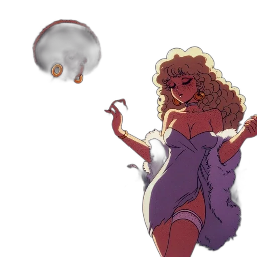 dress, hair, creature, staff transparent PNG cut-out