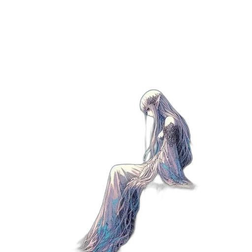 hair, dress, creature, staff transparent PNG cut-out