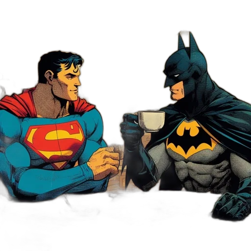 comic book art, concept art, superman, batman transparent PNG cut-out