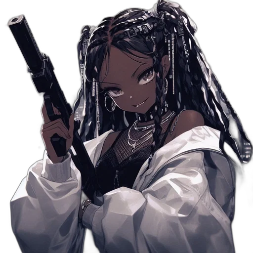 weapon, staff, hair, jacket transparent PNG cut-out