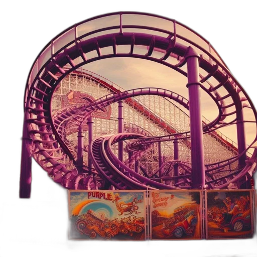 concept art, vibrant, purple, rollercoaster transparent PNG cut-out