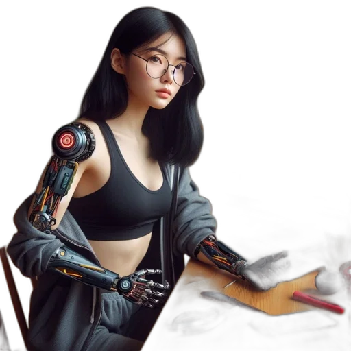 robot, weapon, staff, cyberpunk transparent PNG cut-out