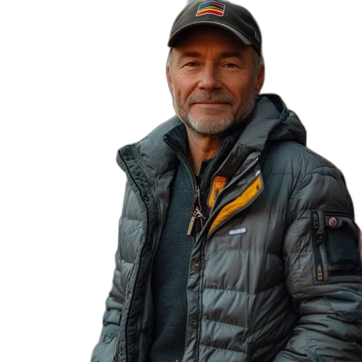jacket, hat, staff, man transparent PNG cut-out