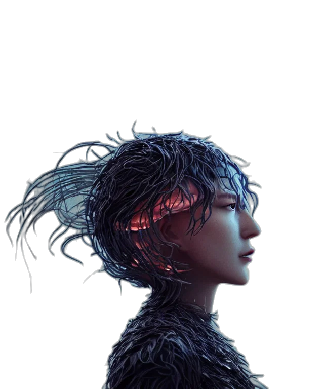 robot, hair, mask, crown transparent PNG cut-out