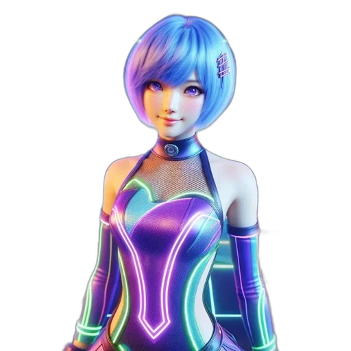robot, dress, 3d render, vaporwave transparent PNG cut-out