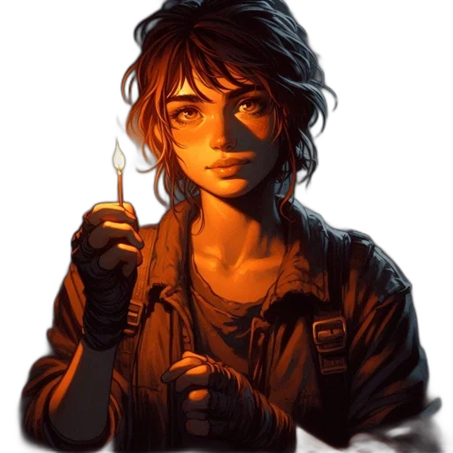 jacket, face, staff, weapon transparent PNG cut-out