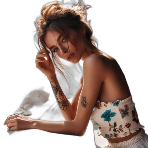 dress, jewelry, hair, photorealistic transparent PNG cut-out