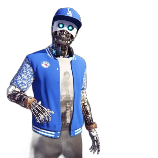 robot, mask, jacket, staff transparent PNG cut-out